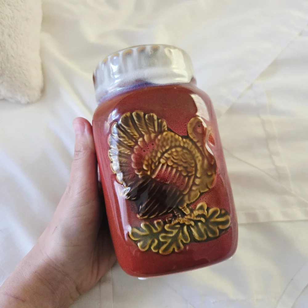 Vintage Handpainted Thanksgiving Turkey Mason Jar